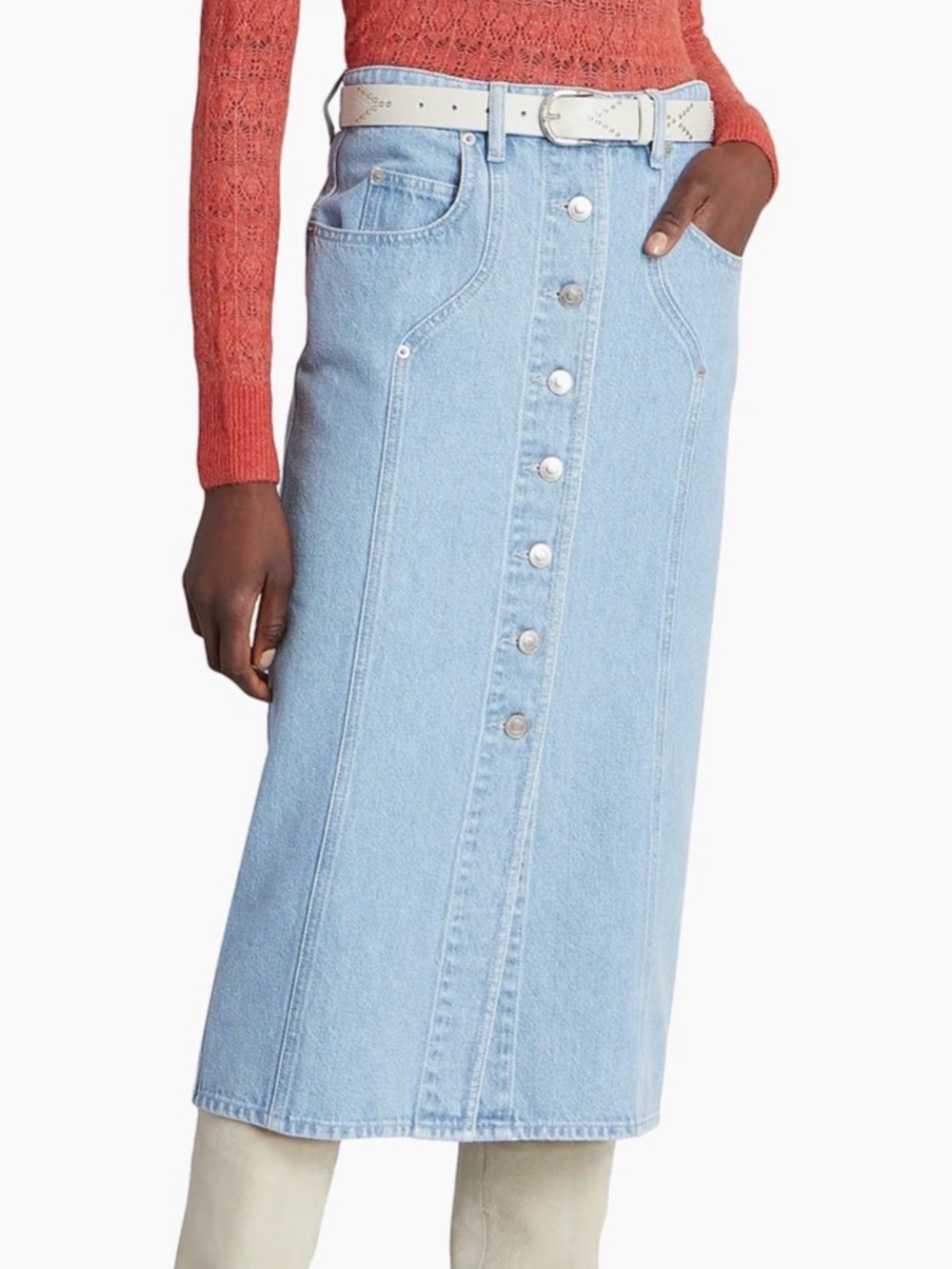 Isabel Marant Etoile Vandy Denim Midi Skirt 38 Button Front High Rise Light Wash - Picture 5 of 10